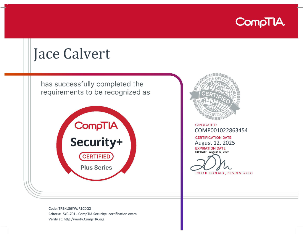 CompTIA Security+ Certificate